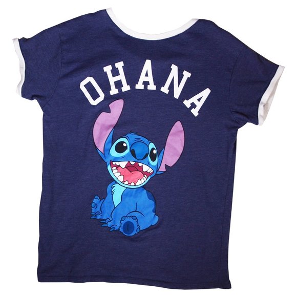 Lilo and Stitch T-shirt, Ladies Size Large, Embroidered Stitch, Navy Ringer - Picture 5 of 5
